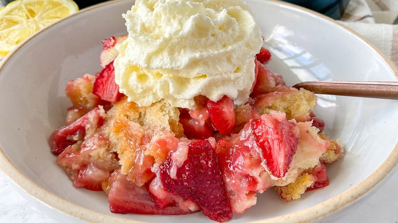strawberry cobbler with whipped cream