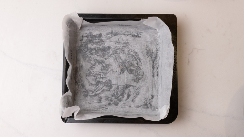 parchment paper lined baking pan