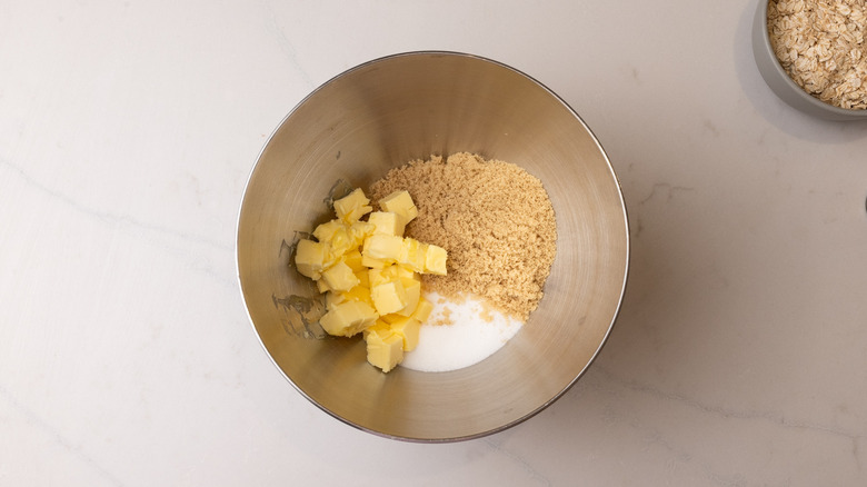 butter and sugars in bowl