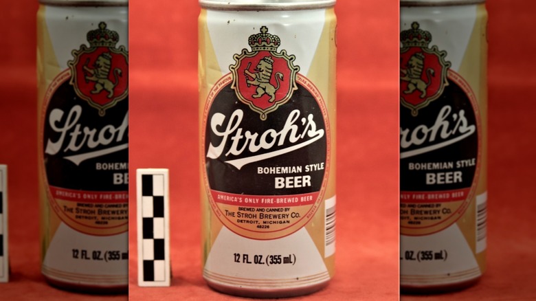 A 1970s can of Stroh's fire-brewed beer