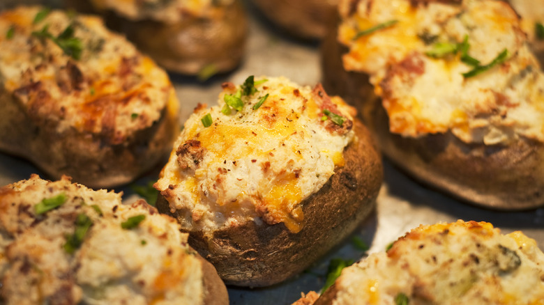 Twice baked potatoes with tuna and cheese