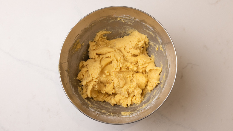 cookie dough in mixing bowl