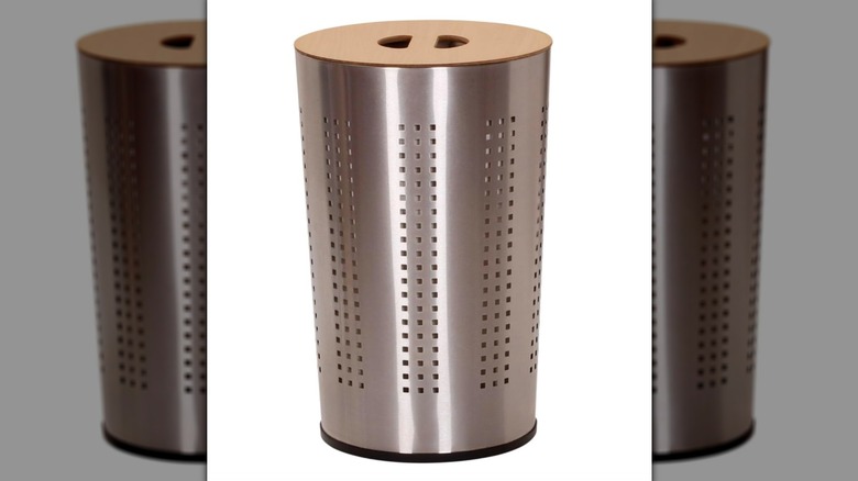 Household Essentials, metal laundry hamper with wood lid