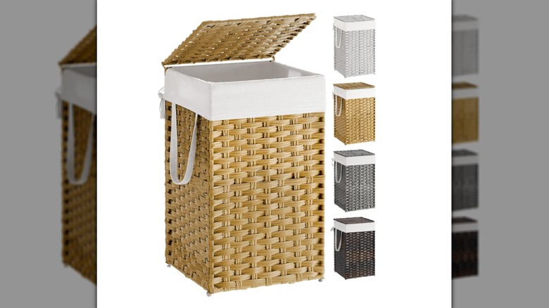 SONGMICS rattan laundry hamper with lid