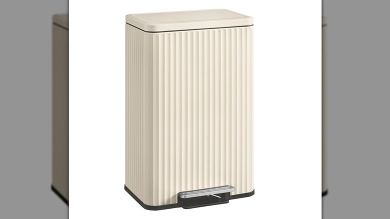 SONGMICS stainless steel lidded trash can, cream white