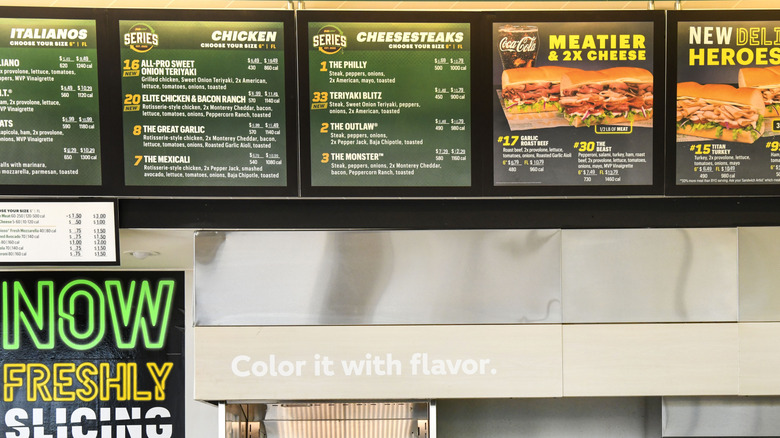 Close up of Subway menu in restaurant