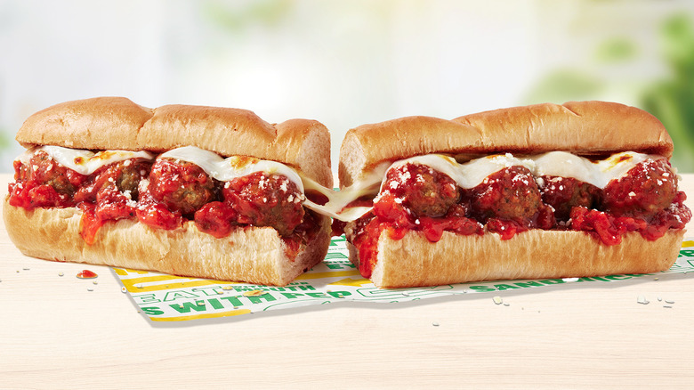 meatball sandwich sliced in half from Subway