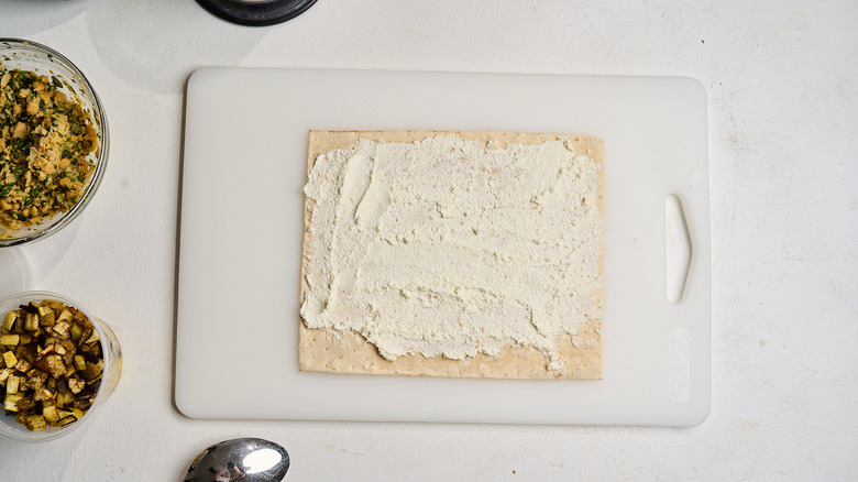 whipped feta spread across lavash bread