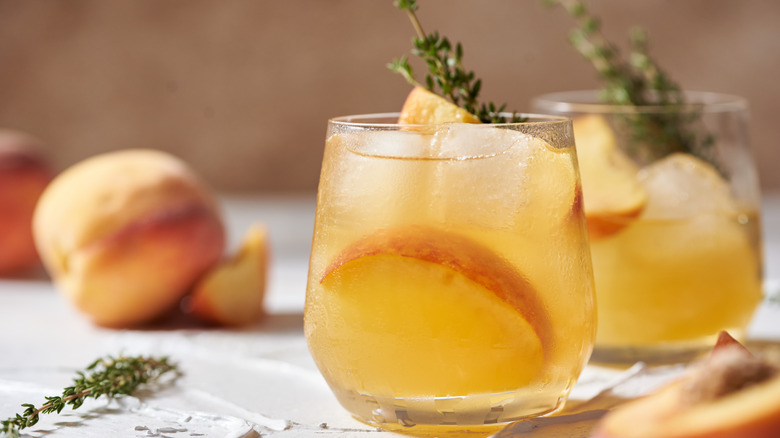 peach cocktail on table