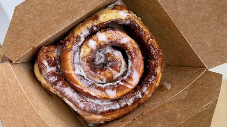 cinnamon roll in box