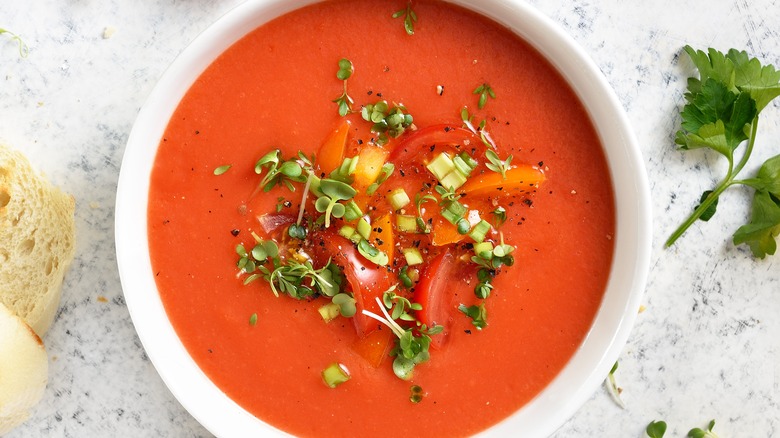 a bowl of garnished soup