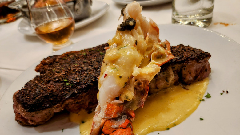 Steak and lobster tail at a restaurant