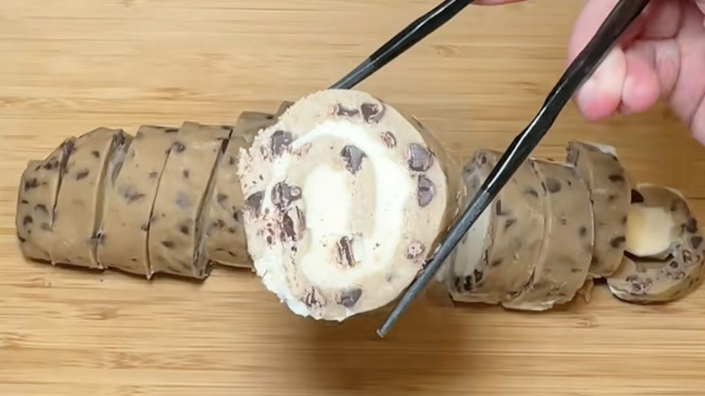 cookie dough sushi on chopstick