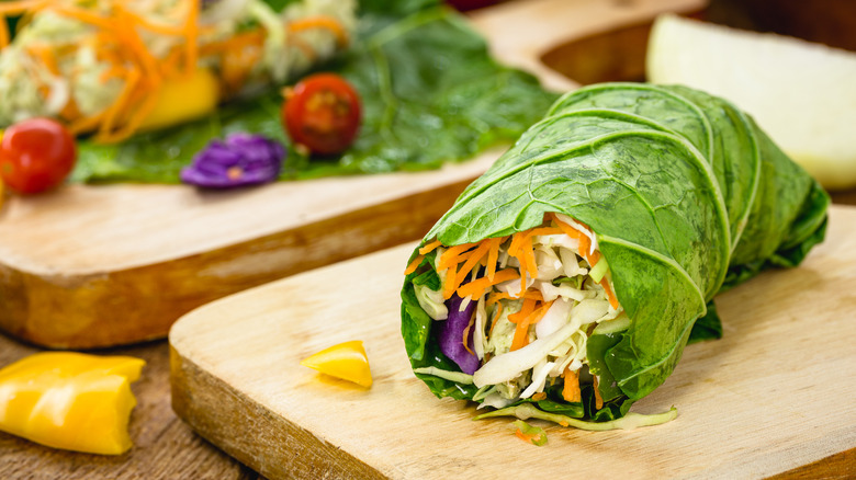 Collard greens wrap with cabbage and lettuce
