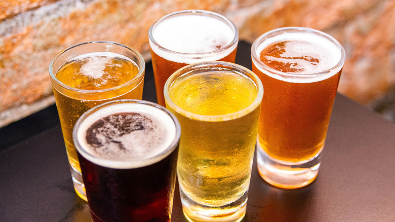 Different types of beer in glasses