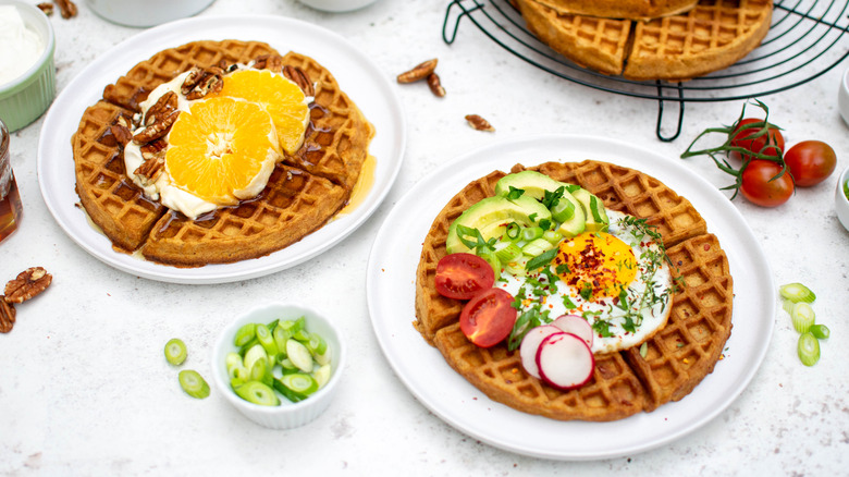 waffles with sweet and savory toppings