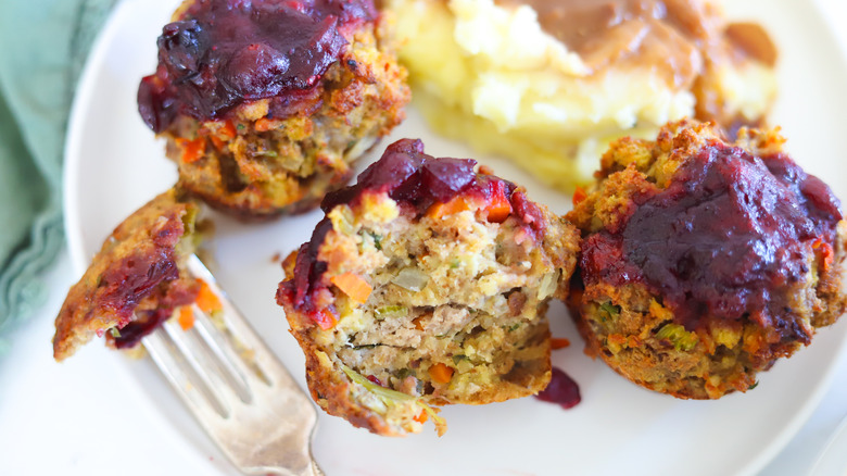 turkey meatloaf muffins with fork on plate