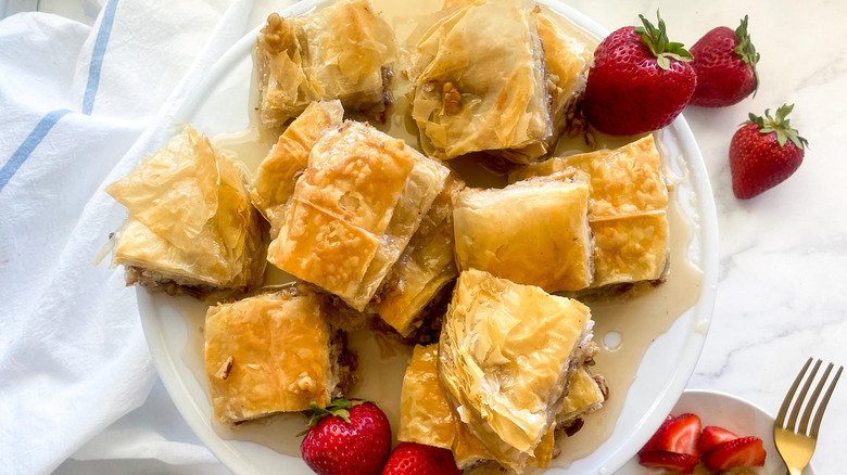 Sweet and Sticky Baklava on plate 