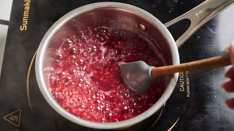 raspberries simmering on the stove