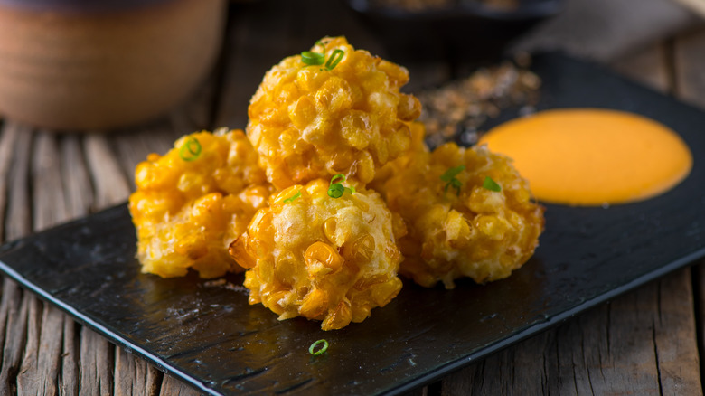 sweet corn kakiage with dipping sauce