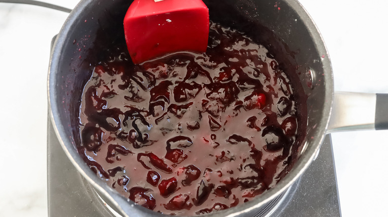 cooked cherry pie filling in a pan