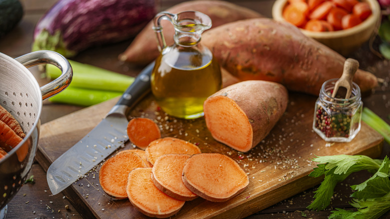 sweet potatoes, sliced