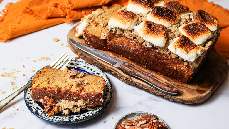 Sweet potato pound cake with slice cut out