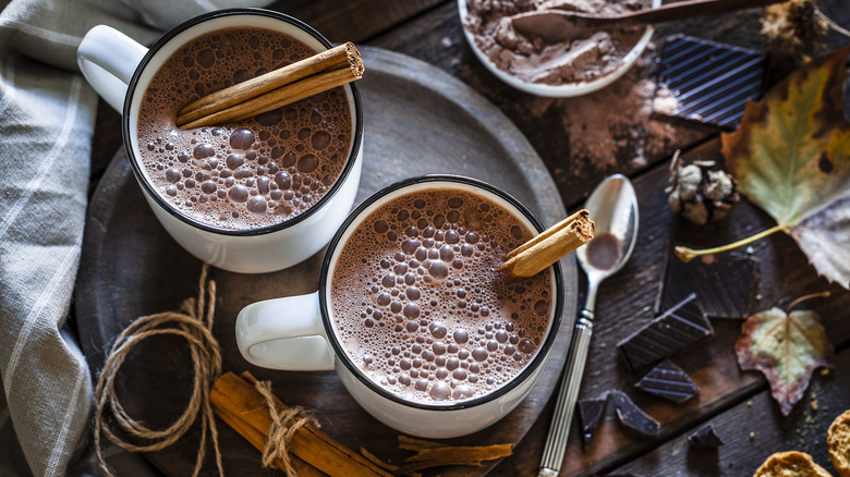 hot chocolate with cinnamon sticks