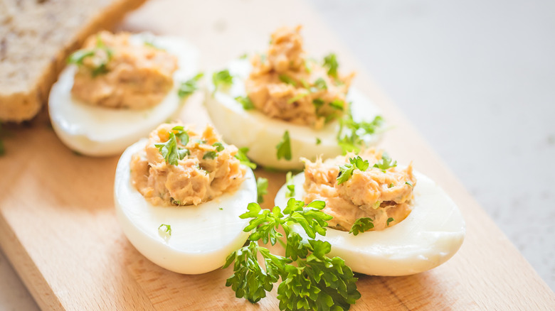deviled eggs stuffed with tuna