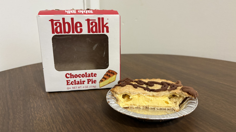 Table Talk Chocolate Eclair Pie slice and box