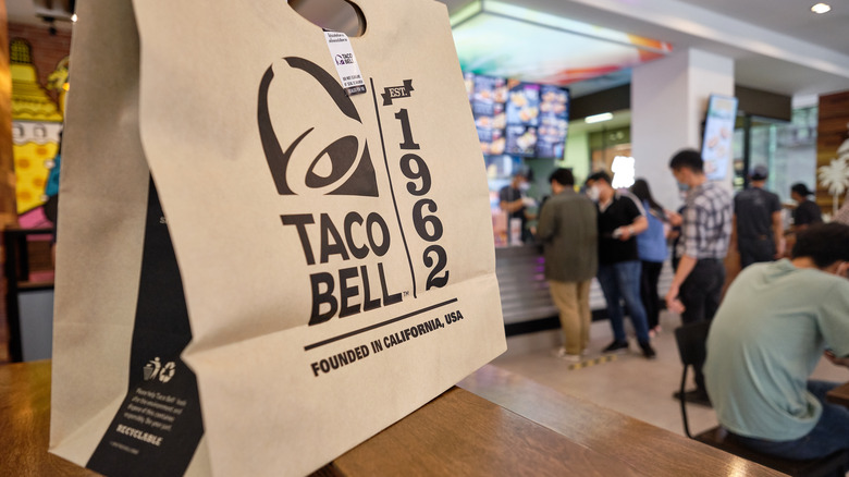 Taco Bell bag in restaurant