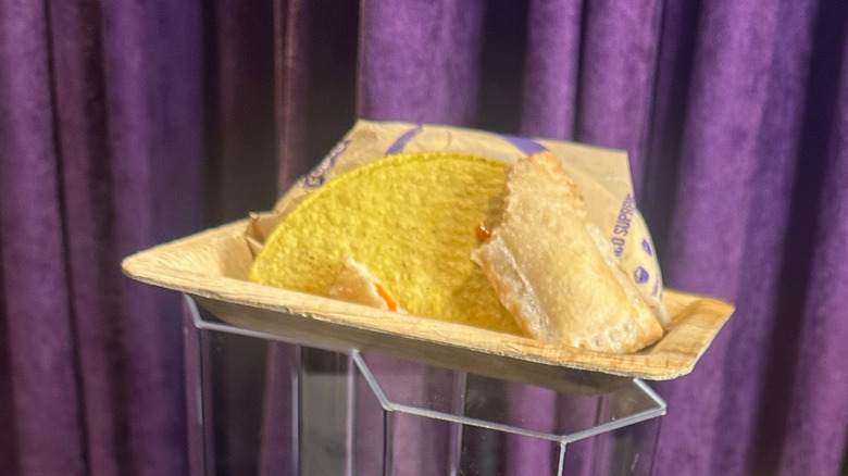 A crunchy taco and a new edible Fire Queso Sauce Packet