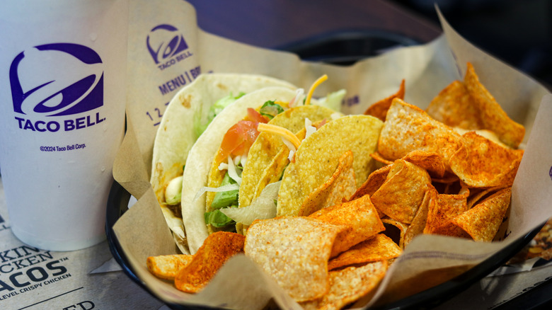 Taco Bell taco meal with a drink