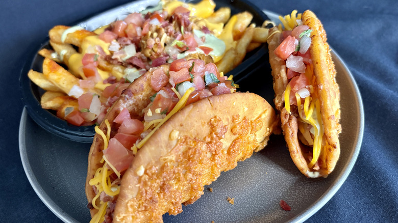 Taco Bell chalupas and nacho fries on a plate