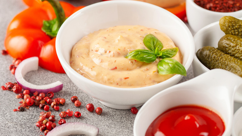 dish of dressing with ingredients