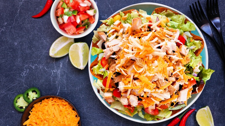 taco salad with chicken and tortilla strips