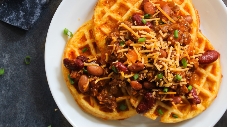 Cornbread chili waffles