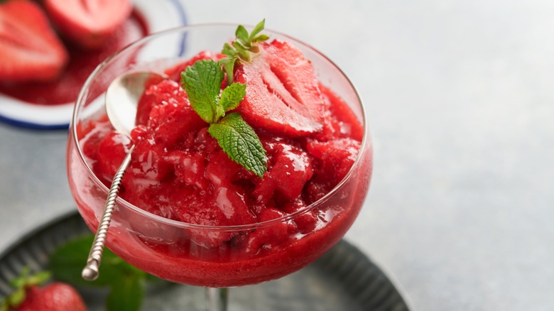 strawberry sorbet in glass