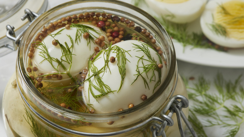 pickled eggs in a jar