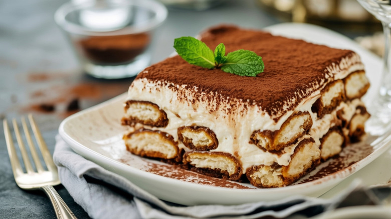 Square of traditional tiramisu