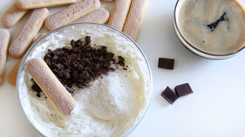 Italian tiramisu with shredded coconut