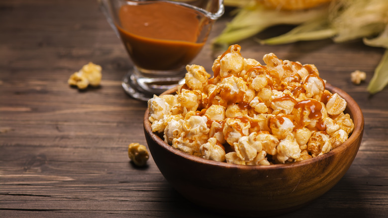 Bowl of caramel-glazed popcorn