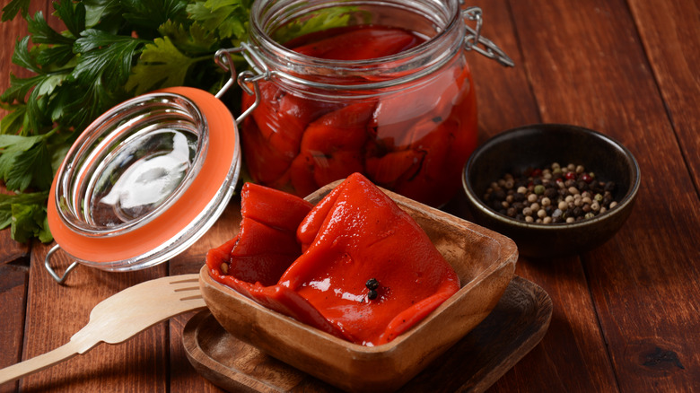 Pickled red peppers and spices
