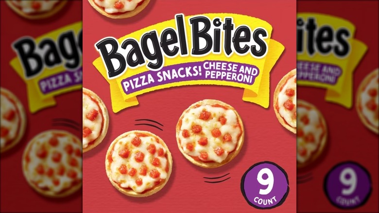 Box of Bagel Bites cheese and pepperoni mini pizza bagel frozen snacks