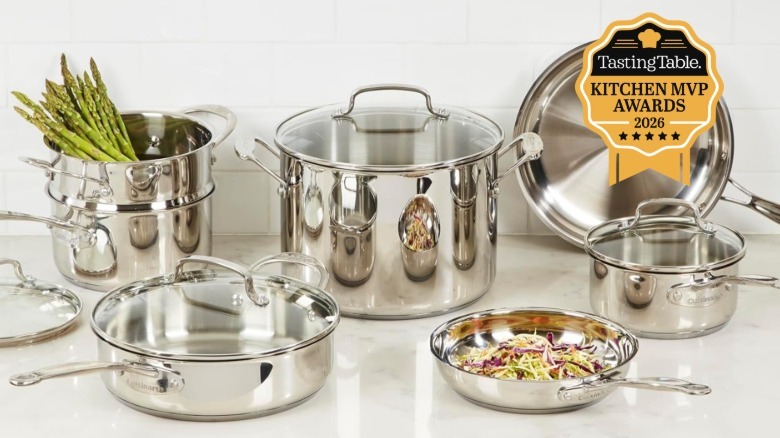 11-piece Cuisinart Stainless Steel Pots and Pans set on kitchen counter