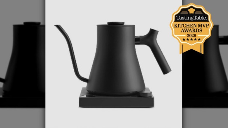 Fellow Stagg EKG Electric Kettle on its electric base