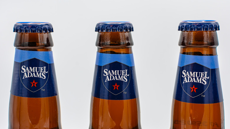 Samuel Adams beer bottles close up