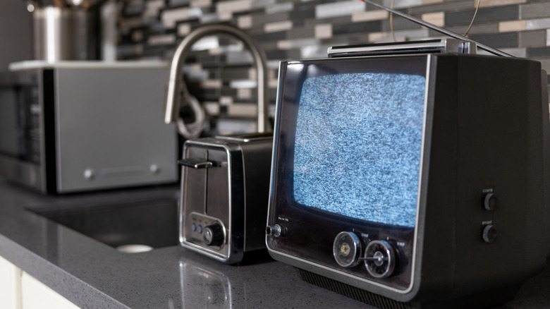 Vintage TV set in a kitchen
