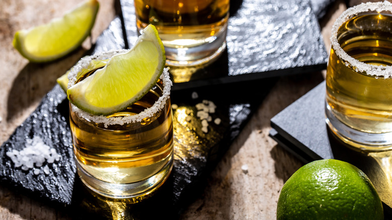tequila in glass with lime