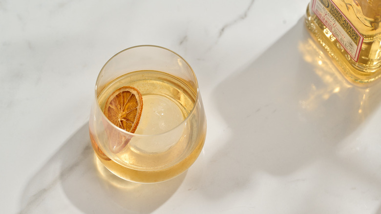 tequila old fashioned in a glass on a table